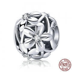 100% 925 Sterling Silver Flourishing Flowers Charm Beads fit Women Charm Bracelets & Necklaces Jewelry Making SCC729 CHARM-0805