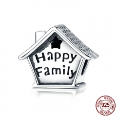 100% 925 Sterling Silver Happy Family House Clock Shape Charm Beads fit Charm Bracelets Necklaces DIY Jewelry SCC758 CHARM-0822