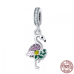 Authentic 925 Sterling Silver Flamingo's Wish Colorful Crystal CZ Charms Fit Bracelets & Necklaces DIY Jewelry SCC849 CHARM-0905