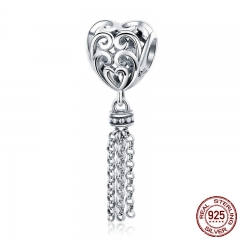 925 Sterling Silver Openwork Heart with Long Tassel Pendant Beads fit Women Charm Bracelets Necklaces DIY Jewelry SCC722 CHARM-0781