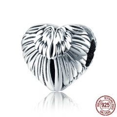 100% 925 Sterling Silver Angel Wings in Heart Shape Charm Beads Fit Women Bracelets Bangles DIY Jewelry Making SCC780 CHARM-0833
