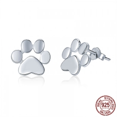 100% 925 Sterling Silver Animal Dog Cat Footprints Stud Earrings for Women Fashion Sterling Silver Jewelry Gift SCE407-2 EARR-0416