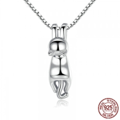 High Quality Smooth 925 Sterling Silver Lovely Cat Long Tail Necklaces & Pendants S925 Fine Jewelry SCN032 NECK-0023