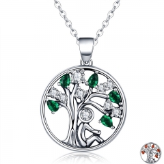 Popular 925 Sterling Silver Rely Tree of Life Pendant Necklaces Clear Green CZ Women Fashion Jewelry Brincos Gift SCN094 NECK-0065