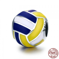 Authentic 100% 925 Sterling Silver Sport Ball Volleyball Love Charm Beads fit Women Bracelet DIY Beads Jewelry SCC448 CHARM-0559