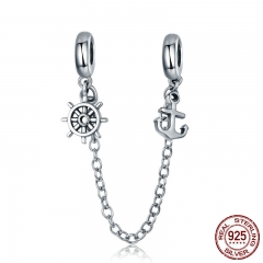 New Arrival 925 Sterling Silver Voyage Anchor & Rudder Safety Chain Stopper Charm fit Bracelet Bangles Jewelry SCC604 CHARM-0700