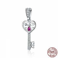 100% 925 Sterling Silver Happiness Key Heart Shape Pendant Charm fit Women Bracelets & Necklaces Jewelry Gift SCC791 CHARM-0795
