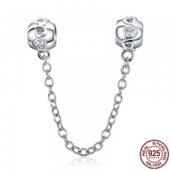 Genuine 100% 925 Sterling Silver Romantic Heart Safety Chain Charm fit Women Charm Bracelets DIY Jewelry Making SCC736 CHARM-0797