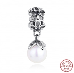 Authentic 925 Sterling Silver Daisy Flower with Simulated Pearl Pendant Fit Original Bracelet Accessories Jewelry PAS089 CHARM-0023