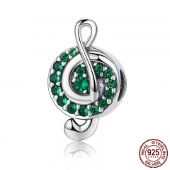Authentic 100% 925 Sterling Silver I Love Music Note Green Clear CZ Beads Fit Charm Bracelet Beads Jewelry Gift SCC450 CHARM-0513