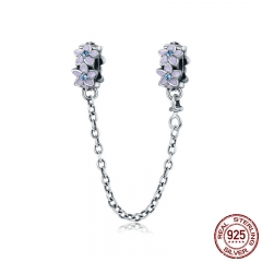 100% 925 Sterling Silver Purple Enamel Daisy Flower Safety Chain Stopper Charm fit Charm Bracelet DIY Jewelry SCC602 CHARM-0653