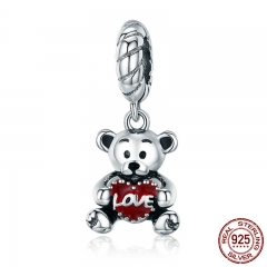 100% 925 Sterling Silver Animal Collection Little Bear with Love Hug Charm fit Charm Bracelet Bangle DIY Jewelry SCC521 CHARM-0563