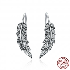 Authentic 925 Sterling Silver Vintage Feather Wings Long Drop Earrings for Women Sterling Silver Jewelry Brincos SCE215 EARR-0208