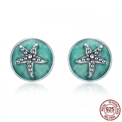 100% 925 Sterling Silver Fantasy Starfish Round Small Stud Earrings for Women Clear CZ Fashion Earrings Jewelry SCE205 EARR-0235