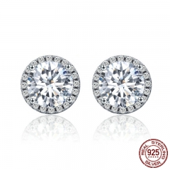 Authentic 100% 925 Sterling Silver Dazzling Clear CZ Small Stud Earrings for Women Wedding Engagement Jewelry SCE358 EARR-0361
