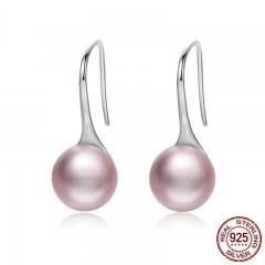 Sweet 925 Sterling Silver Elegant Pink Round Imitation Pearl Drop Earrings Women Sterling Silver Jewelry Brincos SCE145 EARR-0216