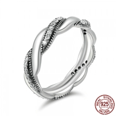 Genuine 100% 925 Sterling Silver Twist Ribbon Wrap Wave Sparkling CZ Finger Ring Women Wedding Engagement Jewelry PA7637 RING-0168