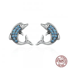 Authentic 925 Sterling Silver Exquisite Animal Dolphins Stud Earrings for Women Fashion Sterling Silver Jewelry SCE223 EARR-0253