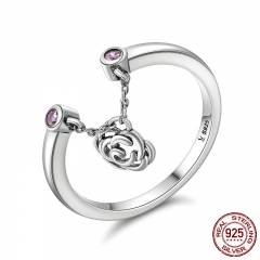 New Design Authentic 925 Sterling Silver Flower Rose Story Rose Dangle Ring Women Sterling Silver Jewelry Gift SCR148 RING-0167