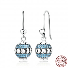 Exclusive Design 100% 925 Sterling Silver Heart To Heart Blue Crystals Drop Earrings Set With Beads DIY Fine Jewelry EARR-0074