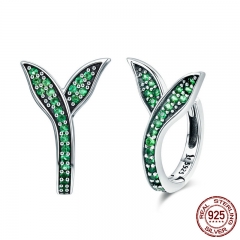 100% 925 Sterling Silver Spring Collection Flower Buds Green CZ Hoop Earrings for Women Sterling Silver Jewelry SCE295 EARR-0318