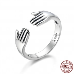 Genuine 925 Sterling Silver Double Layer Give Me A Hug Hand Open Finger Rings for Women Sterling Silver Jewelry SCR136 RING-0154