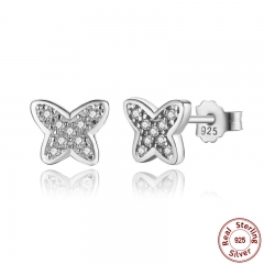 925 Sterling Silver Petite Butterfly Stud Earrings, Clear CZ Female Earrings for Women Wedding Fine Jewelry PAS439 EARR-0046