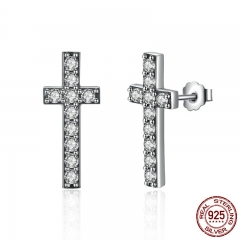 925 Sterling Silver Fashion Cross Stud Earrings With AAA Zirconia Push-Back Clasp Earrings for Women Jewelry SCE036 EARR-0102