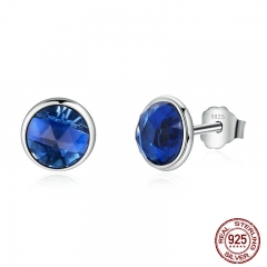 Genuine 925 Sterling Silver September Birthstone Droplets Blue Crystal Stud Earrings For Women Fashion Jewelry PAS501 EARR-0118