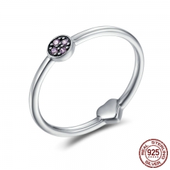 Real 100% 925 Sterling Silver Classic Round & Heart Purple Clear CZ Finger Rings for Women Sterling Silver Jewelry SCR161 RING-0212