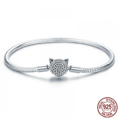 100% 925 Sterling Silver Cute Cat Glittering CZ Snake Strand Chain Bracelets for Women Sterling Silver Jewelry SCB053 BRACE-0073