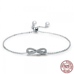 Real 100% 925 Sterling Silver Infinity Love Chain Link Women Bracelet Sterling Silver Jewelry Valentine Day Gift SCB056 BRACE-0074