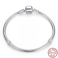 Authentic 100% 925 Sterling Silver Snake Chain Bangle & Bracelet Luxury Jewelry 17-20CM PAS902 BRACE-0025