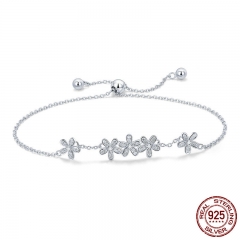 Genuine 925 Sterling Silver Luminous Daisy Flower Women Bracelets Clear CZ Fashion Bracelet Jewelry Making Gift SCB084 BRACE-0114