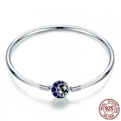 Genuine 100% 925 Sterling Silver Blue CZ Moon and Star Bracelet & Bangles for Women Sterling Silver Jewelry S925 SCB080 BRACE-0094