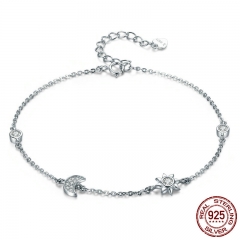Genuine 100% 925 Sterling Silver Lobster Clasp Star And Moon Clear CZ Bracelet & Bangles for Women Silver Jewelry SCB081 BRACE-0096