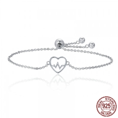 Hot Sale 100% 925 Sterling Silver ECG Of Love & Sweetheart Heart Bracelet Women Luxury Authentic Silver Jewelry SCB019 BRACE-0035