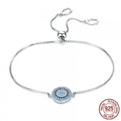 925 Sterling Silver Luxury Round Blue Lucky Eyes Power Bracelet Pave CZ Adjustable Link Chain Bracelets Jewelry SCB005 BRACE-0031