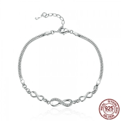 Authentic 925 Sterling Silver Endless Love Infinity Chain Link Adjustable Women Bracelet Luxury Silver Jewelry SCB037 BRACE-0063