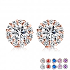 10 Colors Romantic Gold Color Round Stud Earrings with AAA Zircon For Women Jewelry boucle d'oreille JIE054 FASH-0076
