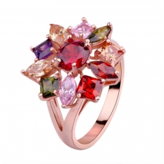 Rose Gold Color Flower Finger Rings with Multicolor Zircon for Women Wedding High Quality Jewelry JIR003 FASH-0013
