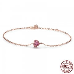 925 Sterling Silver Rose Gold Romantic Heart Chain Link Bracelet Women Adjustable Lobster Clasp Bracelet Jewelry SCB050 BRACE-0072
