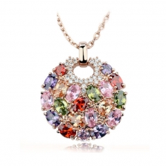 Multicolor Crystal Round Necklaces & Pendants for Women Gold Color Swiss CZ Zircon Women Clothing Accessories JIN004 FASH-0005