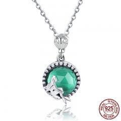 Genuine 925 Sterling Silver Romantic Fairy Story Light Green CZ Pendant Necklaces Women Sterling Silver Jewelry SCN262 NECK-0192