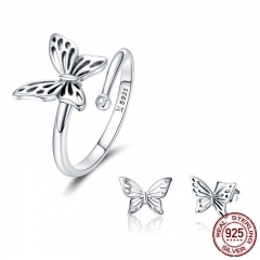 Authentic 925 Sterling Silver Jewelry Set Vintage Butterfly Rings & Earrings Jewelry Sets Wedding Engagement Jewelry TAO-0066