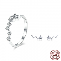 Authentic 925 Sterling Silver Sparkling Star Clear CZ Rings Earrings for Women Jewelry Set Sterling Silver Jewelry Gift TAO-0065