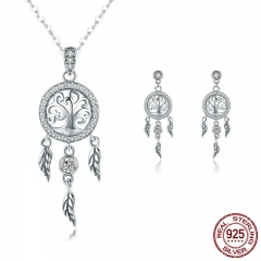 Authentic 925 Sterling Silver Tree of Life Dream Catcher Necklaces Pendant Jewelry Set Sterling Silver Jewelry SCE457 TAO-0054