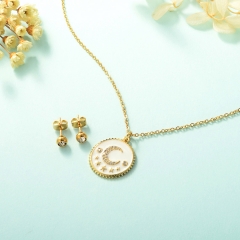 joyeria conjunto de collar y aretes en acero quirurgico y cobre chapado en oro con zirconia esmaltada luna y estrellas XXXS-024B