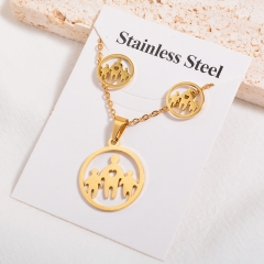 popular cubic zirconia brass charm stainless steel jewelry set XXXS-0654