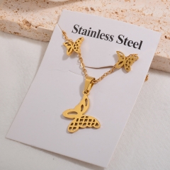 popular cubic zirconia brass charm stainless steel jewelry set XXXS-0669